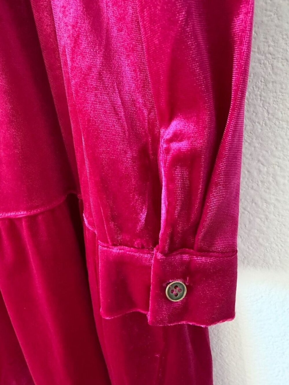 UMGEE Long Sleeve Button Front Tiered Pink Velour Mini Dress Women's Size S - Picture 7 of 10
